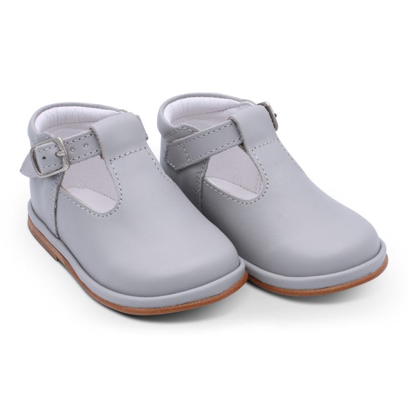 'Fernando' Boys Light Grey Leather T-Bar Shoes