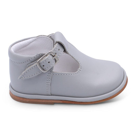 'Fernando' Boys Light Grey Leather T-Bar Shoes