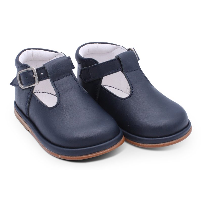 'Fernando' Boys Navy Leather T-Bar Shoes