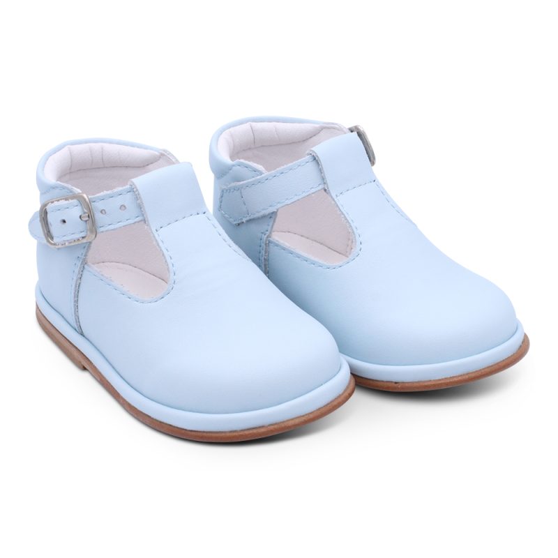 'Fernando' Boys Pale Blue Leather T-Bar Shoes