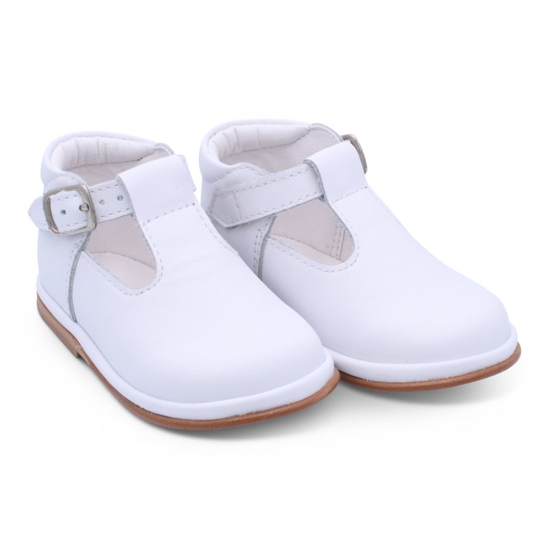 'Fernando' Boys White Leather T-Bar Shoes