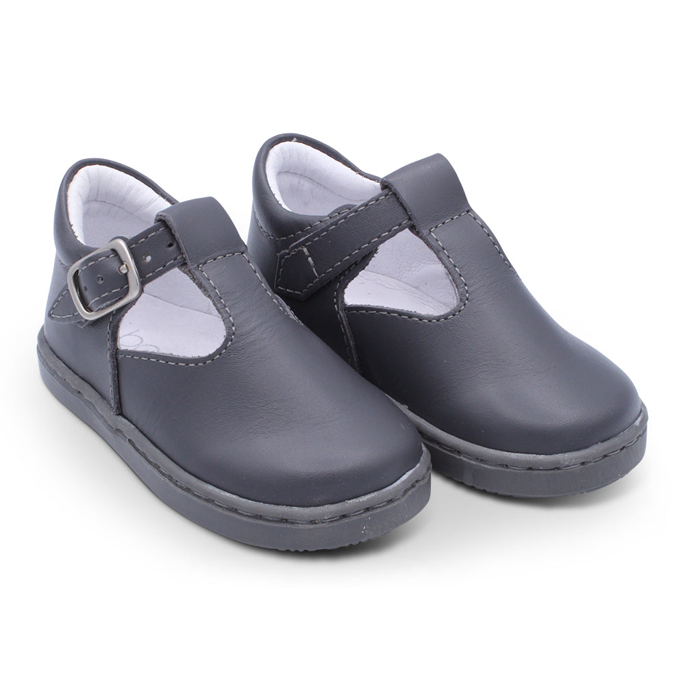 'Harlen' Boys Grey Leather T-Bar Shoes