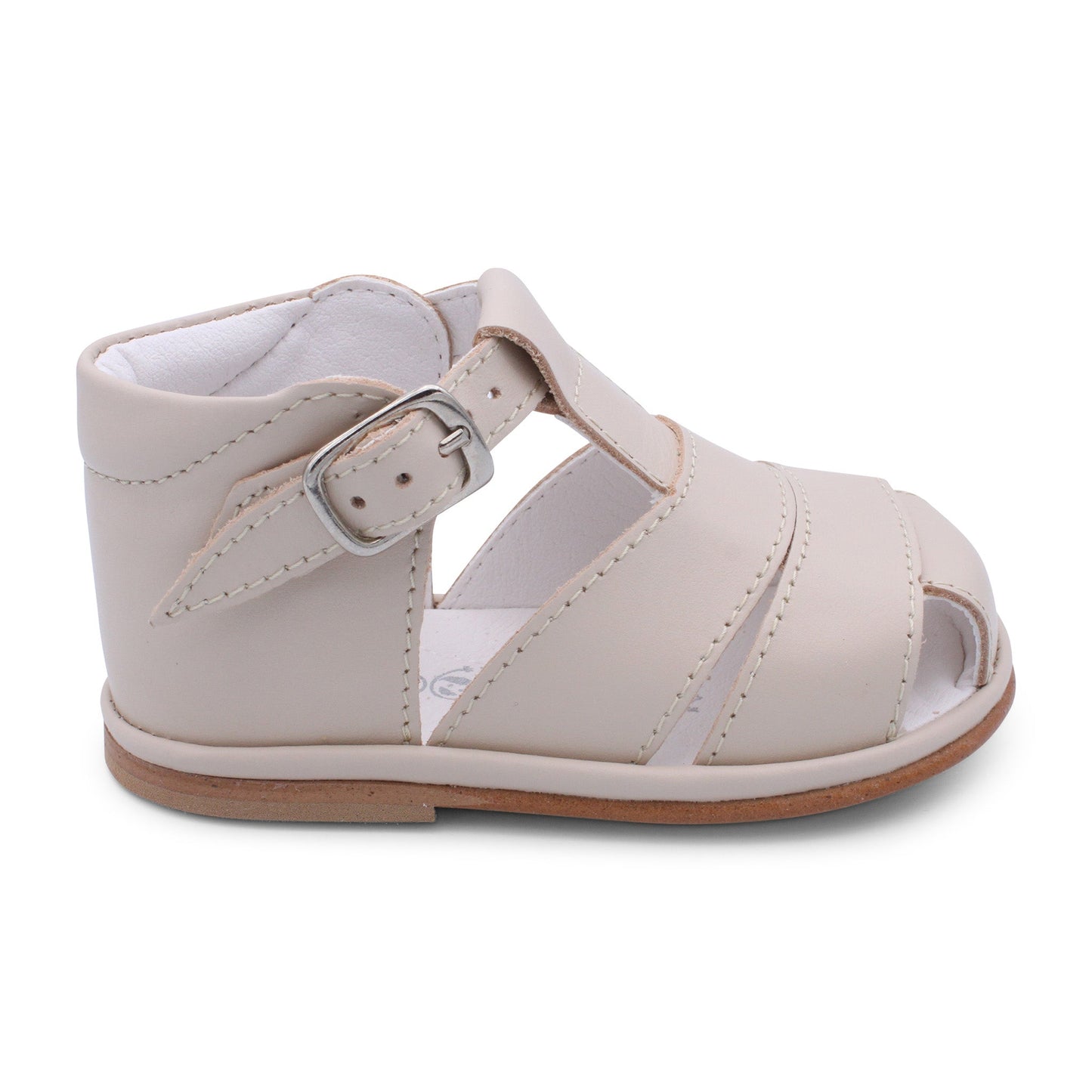 'Myles' Boys Nude Leather T-Bar Sandals