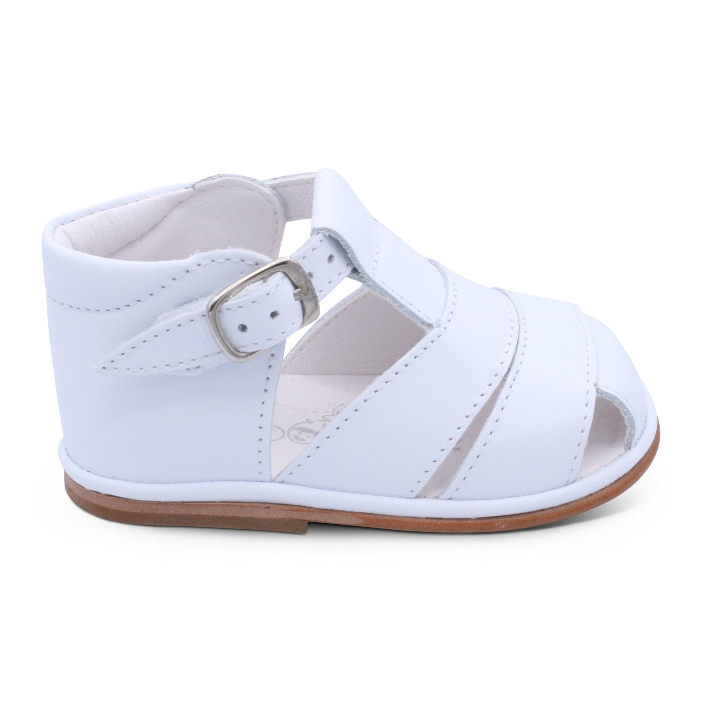 'Myles' Boys White Leather T-Bar Sandals