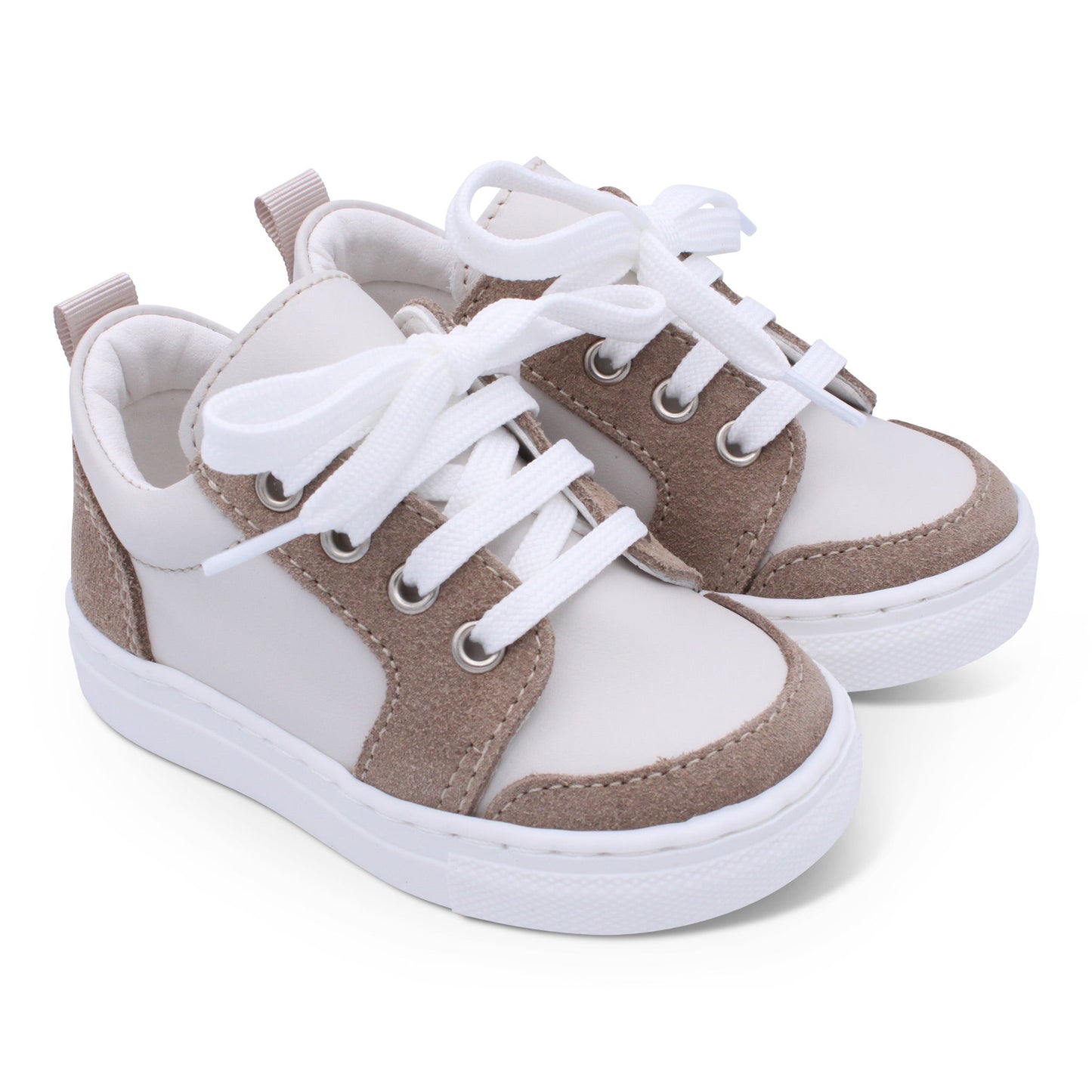 'Nico' Boys Beige Leather with Brown Suede Trainers