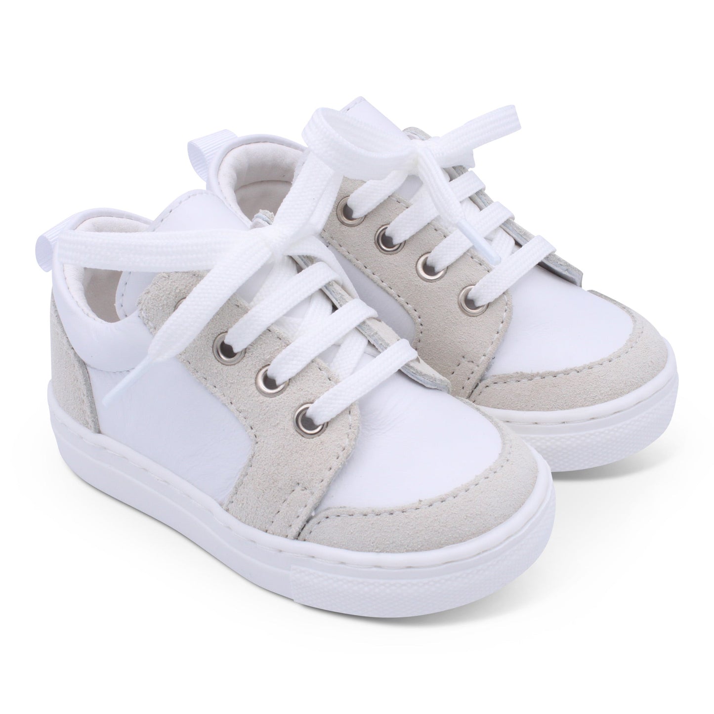 'Nico' Unisex White Leather with Beige Suede Trainers