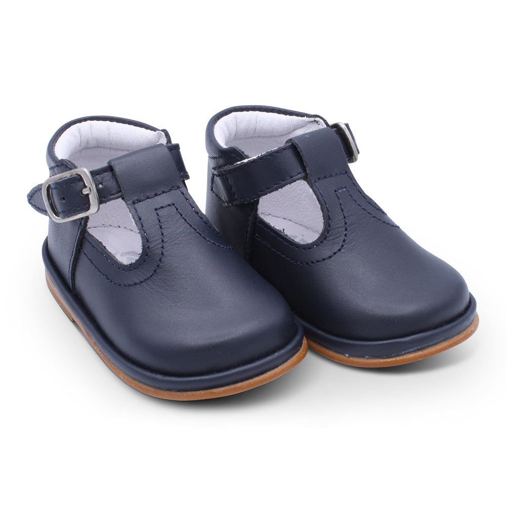 'Oren' Boys Navy Leather T-Bar Shoes