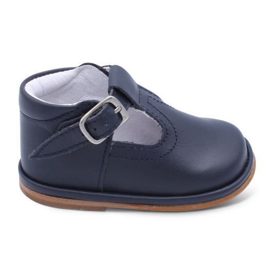 'Oren' Boys Navy Leather T-Bar Shoes