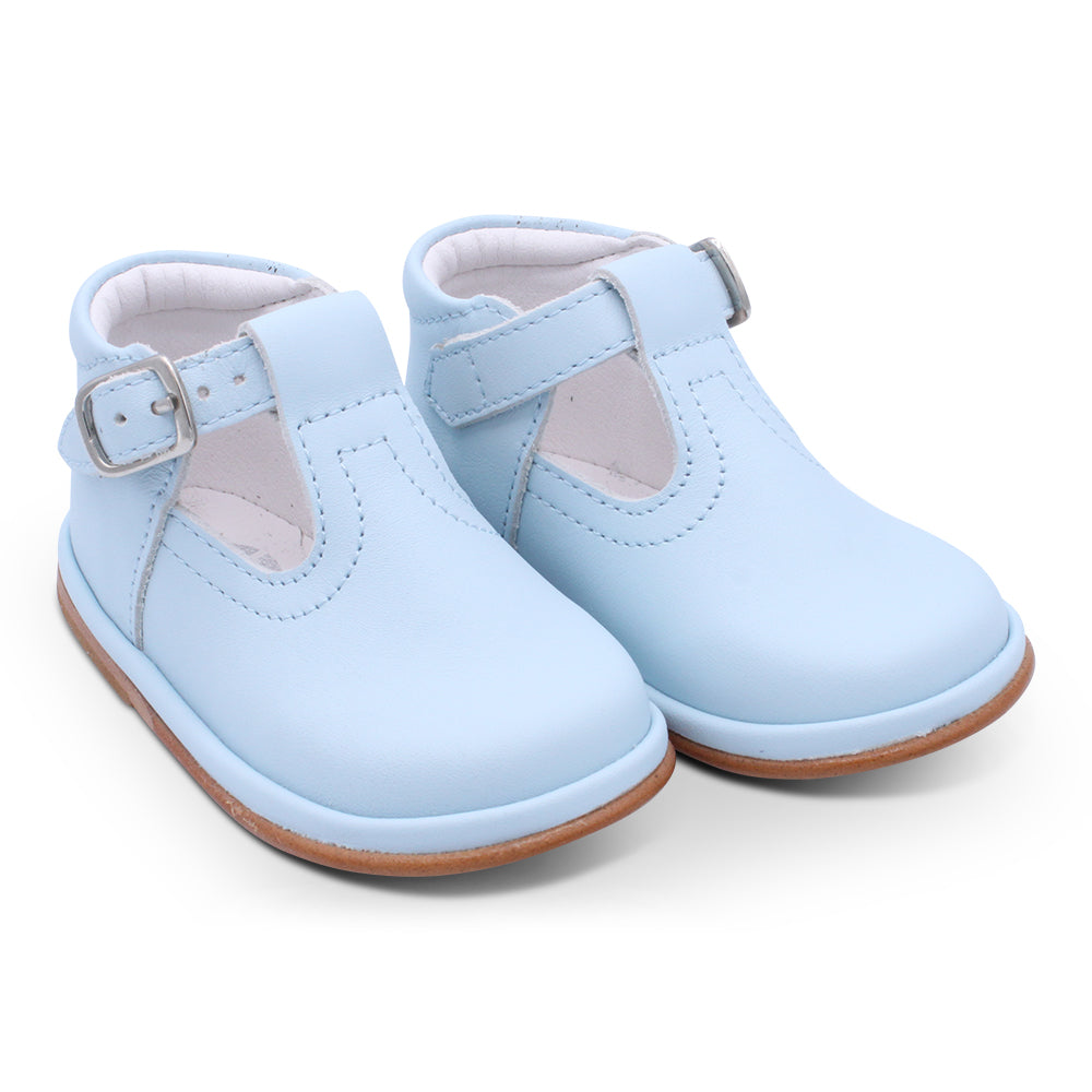 'Oren' Boys Pale Blue Leather T-Bar Shoes
