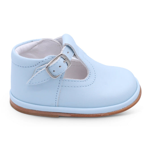 'Oren' Boys Pale Blue Leather T-Bar Shoes