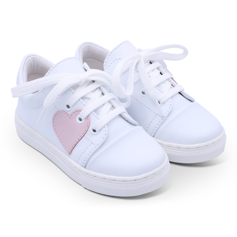 'Santina' Girls White Leather with Pink Trainers
