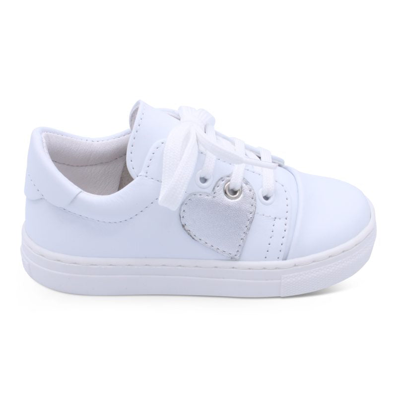 'Santina' Girls White Leather with Silver Trainers