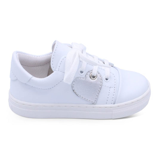 'Santina' Girls White Leather with Silver Trainers