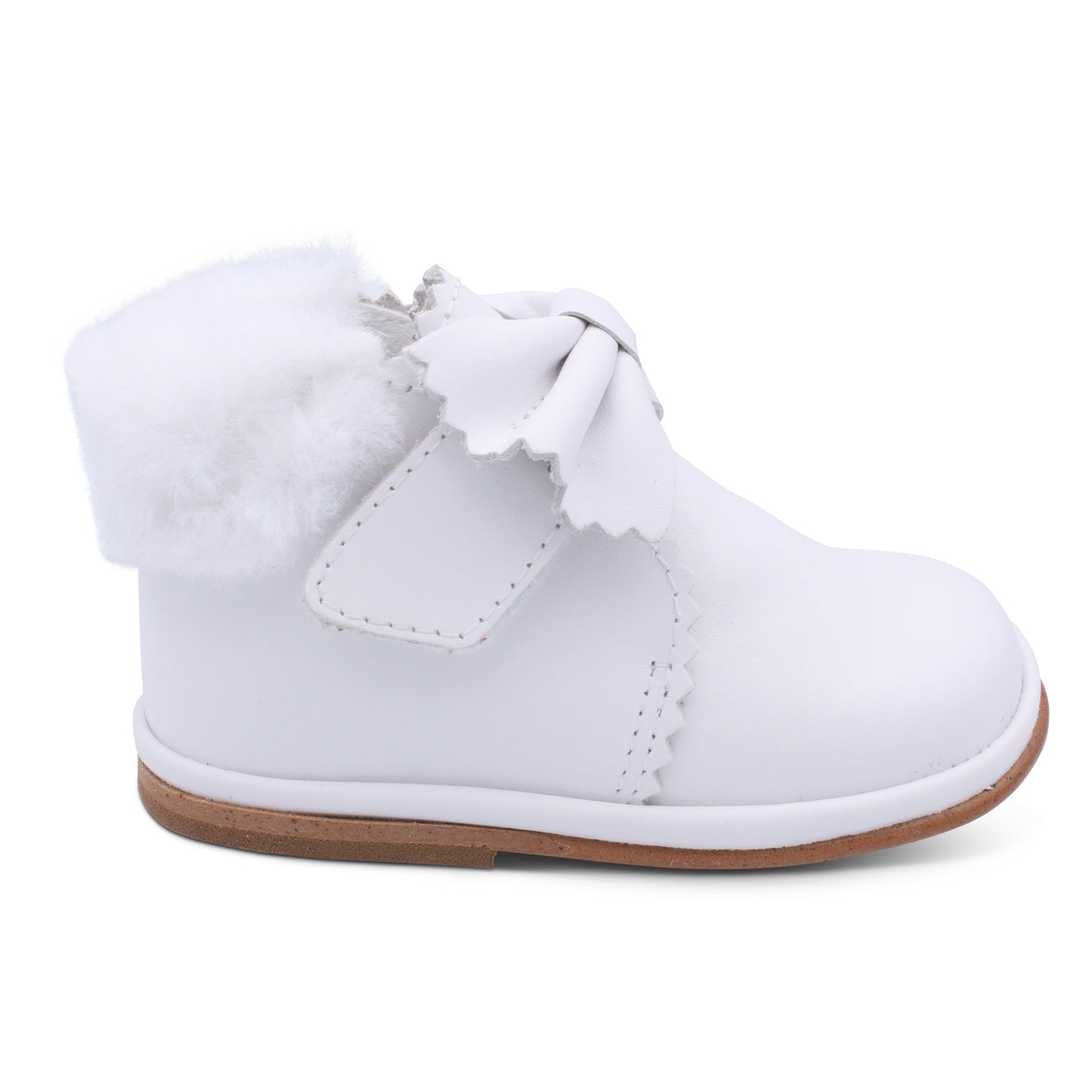 'Shania' Girls White Leather Fur Trim Velcro Boots