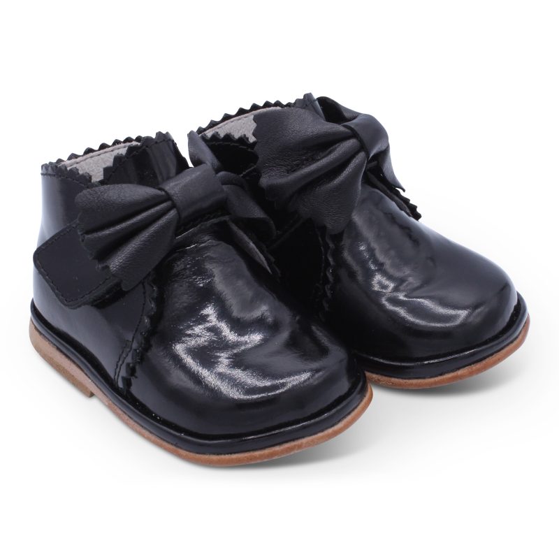 'Sharon' Girls Black Patent Velcro Boots