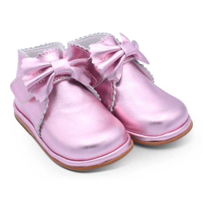 'Sharon' Girls Metallic Pink Velcro Boots