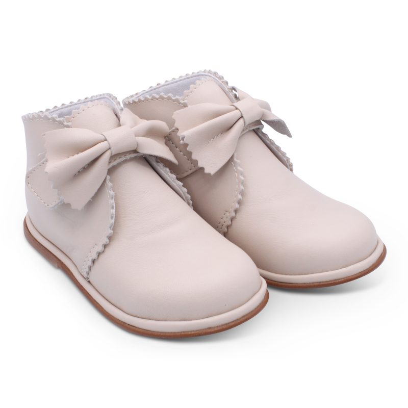 'Sharon' Girls Nude Leather Velcro Boots