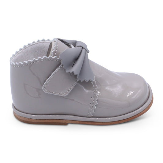'Sharon' Girls Grey Patent Velcro Boots