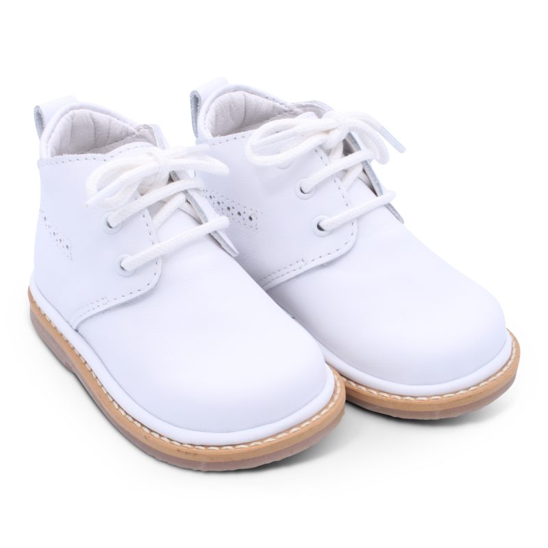 'Zachary' Boys White Leather Lace Boots